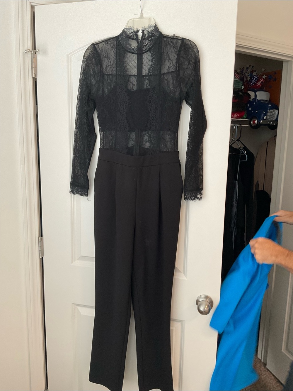 Express Black Lace Bodysuit Jumpsuit with Long Sleeves